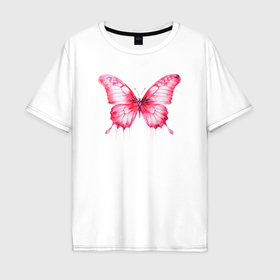 Мужская футболка хлопок Oversize с принтом Розовая акварельная бабочка в Тюмени, 100% хлопок | свободный крой, круглый ворот, “спинка” длиннее передней части | Тематика изображения на принте: 