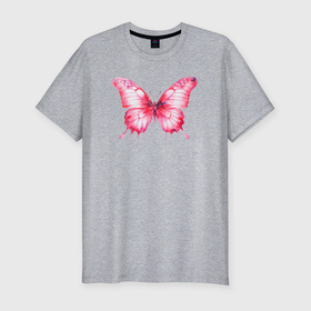 Мужская футболка хлопок Slim с принтом Розовая акварельная бабочка в Тюмени, 92% хлопок, 8% лайкра | приталенный силуэт, круглый вырез ворота, длина до линии бедра, короткий рукав | Тематика изображения на принте: 
