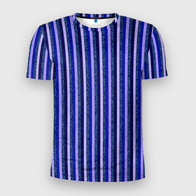 Мужская футболка 3D Slim с принтом Сине фиолетовый в полоску , 100% полиэстер с улучшенными характеристиками | приталенный силуэт, круглая горловина, широкие плечи, сужается к линии бедра | 