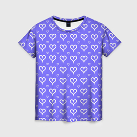Женская футболка 3D с принтом Сиреневый паттерн сердечки в Тюмени, 100% полиэфир ( синтетическое хлопкоподобное полотно) | прямой крой, круглый вырез горловины, длина до линии бедер | 