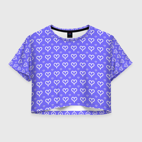 Женская футболка Crop-top 3D с принтом Сиреневый паттерн сердечки в Белгороде, 100% полиэстер | круглая горловина, длина футболки до линии талии, рукава с отворотами | 