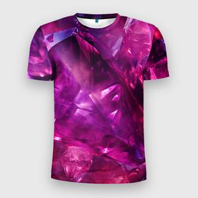 Мужская футболка 3D Slim с принтом Фиолетовые и розовые кристалы в Санкт-Петербурге, 100% полиэстер с улучшенными характеристиками | приталенный силуэт, круглая горловина, широкие плечи, сужается к линии бедра | 