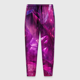 Мужские брюки 3D с принтом Фиолетовые и розовые кристалы в Тюмени, 100% полиэстер | манжеты по низу, эластичный пояс регулируется шнурком, по бокам два кармана без застежек, внутренняя часть кармана из мелкой сетки | 