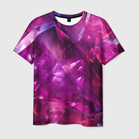 Мужская футболка 3D с принтом Фиолетовые и розовые кристалы в Кировске, 100% полиэфир | прямой крой, круглый вырез горловины, длина до линии бедер | Тематика изображения на принте: 