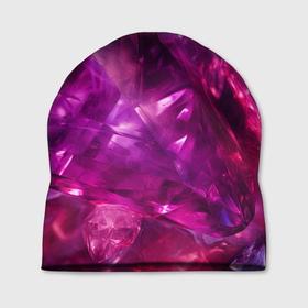 Шапка 3D с принтом Фиолетовые и розовые кристалы в Кировске, 100% полиэстер | универсальный размер, печать по всей поверхности изделия | Тематика изображения на принте: 