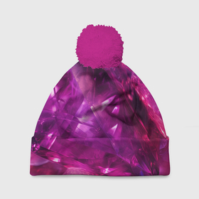 Шапка 3D c помпоном с принтом Фиолетовые и розовые кристалы в Кировске, 100% полиэстер | универсальный размер, печать по всей поверхности изделия | Тематика изображения на принте: 