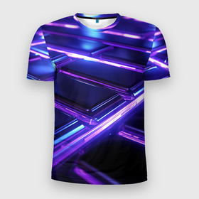 Мужская футболка 3D Slim с принтом Фиолетовые  неоновые  плиты в Екатеринбурге, 100% полиэстер с улучшенными характеристиками | приталенный силуэт, круглая горловина, широкие плечи, сужается к линии бедра | 