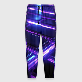 Мужские брюки 3D с принтом Фиолетовые  неоновые  плиты в Санкт-Петербурге, 100% полиэстер | манжеты по низу, эластичный пояс регулируется шнурком, по бокам два кармана без застежек, внутренняя часть кармана из мелкой сетки | 