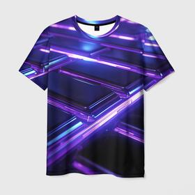 Мужская футболка 3D с принтом Фиолетовые  неоновые  плиты , 100% полиэфир | прямой крой, круглый вырез горловины, длина до линии бедер | 