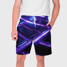 Мужские шорты 3D с принтом Фиолетовые  неоновые  плиты ,  полиэстер 100% | прямой крой, два кармана без застежек по бокам. Мягкая трикотажная резинка на поясе, внутри которой широкие завязки. Длина чуть выше колен | 