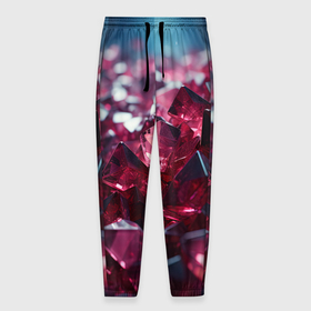 Мужские брюки 3D с принтом Фиолетовые и  розовые алмазы в Тюмени, 100% полиэстер | манжеты по низу, эластичный пояс регулируется шнурком, по бокам два кармана без застежек, внутренняя часть кармана из мелкой сетки | 
