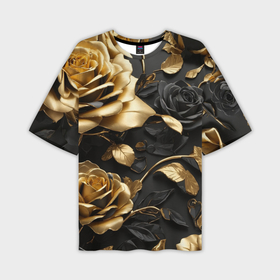 Мужская футболка oversize 3D с принтом Металлические розы золотые и черные в Курске,  |  | 