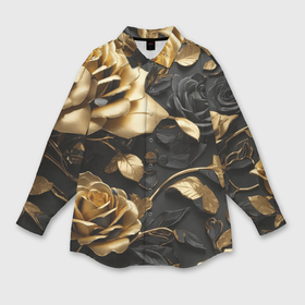 Мужская рубашка oversize 3D с принтом Металлические розы золотые и черные в Новосибирске,  |  | 