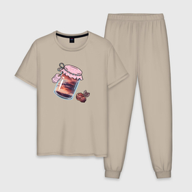 Мужская пижама хлопок с принтом Закатка и облачные ягоды в Тюмени, 100% хлопок | брюки и футболка прямого кроя, без карманов, на брюках мягкая резинка на поясе и по низу штанин
 | Тематика изображения на принте: 