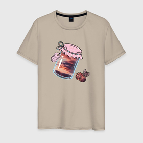 Мужская футболка хлопок с принтом Закатка и облачные ягоды в Тюмени, 100% хлопок | прямой крой, круглый вырез горловины, длина до линии бедер, слегка спущенное плечо. | Тематика изображения на принте: 