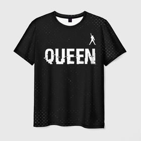 Мужская футболка 3D с принтом Queen glitch на темном фоне посередине в Белгороде, 100% полиэфир | прямой крой, круглый вырез горловины, длина до линии бедер | 