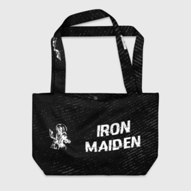 Пляжная сумка 3D с принтом Iron Maiden glitch на темном фоне по горизонтали в Кировске, 100% полиэстер | застегивается на металлическую кнопку; внутренний карман застегивается на молнию. Стенки укреплены специальным мягким материалом, чтобы защитить содержимое от несильных ударов
 | 