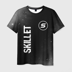 Мужская футболка 3D с принтом Skillet glitch на темном фоне вертикально в Кировске, 100% полиэфир | прямой крой, круглый вырез горловины, длина до линии бедер | 