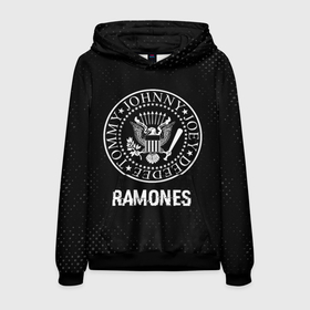 Мужская толстовка 3D с принтом Ramones glitch на темном фоне в Петрозаводске, 100% полиэстер | двухслойный капюшон со шнурком для регулировки, мягкие манжеты на рукавах и по низу толстовки, спереди карман-кенгуру с мягким внутренним слоем. | Тематика изображения на принте: 