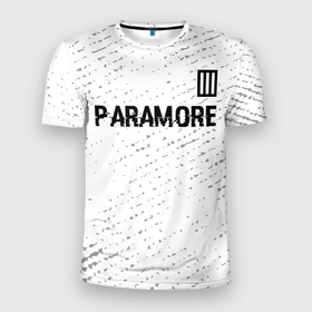 Мужская футболка 3D Slim с принтом Paramore glitch на светлом фоне посередине в Новосибирске, 100% полиэстер с улучшенными характеристиками | приталенный силуэт, круглая горловина, широкие плечи, сужается к линии бедра | Тематика изображения на принте: 