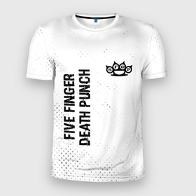 Мужская футболка 3D Slim с принтом Five Finger Death Punch glitch на светлом фоне вертикально в Петрозаводске, 100% полиэстер с улучшенными характеристиками | приталенный силуэт, круглая горловина, широкие плечи, сужается к линии бедра | 