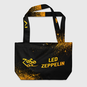 Пляжная сумка 3D с принтом Led Zeppelin   gold gradient по горизонтали в Курске, 100% полиэстер | застегивается на металлическую кнопку; внутренний карман застегивается на молнию. Стенки укреплены специальным мягким материалом, чтобы защитить содержимое от несильных ударов
 | 