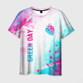 Мужская футболка 3D с принтом Green Day neon gradient style вертикально в Курске, 100% полиэфир | прямой крой, круглый вырез горловины, длина до линии бедер | Тематика изображения на принте: 