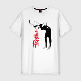 Мужская футболка хлопок Slim с принтом Девушку тошнит сердцами в Новосибирске, 92% хлопок, 8% лайкра | приталенный силуэт, круглый вырез ворота, длина до линии бедра, короткий рукав | Тематика изображения на принте: 