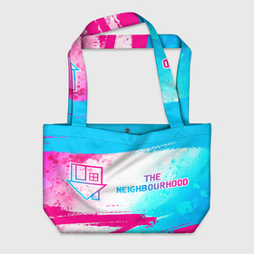 Пляжная сумка 3D с принтом The Neighbourhood neon gradient style по горизонтали в Тюмени, 100% полиэстер | застегивается на металлическую кнопку; внутренний карман застегивается на молнию. Стенки укреплены специальным мягким материалом, чтобы защитить содержимое от несильных ударов
 | 
