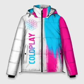 Мужская зимняя куртка 3D с принтом Coldplay neon gradient style по вертикали в Кировске, верх — 100% полиэстер; подкладка — 100% полиэстер; утеплитель — 100% полиэстер | длина ниже бедра, свободный силуэт Оверсайз. Есть воротник-стойка, отстегивающийся капюшон и ветрозащитная планка. 

Боковые карманы с листочкой на кнопках и внутренний карман на молнии. | 