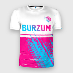 Мужская футболка 3D Slim с принтом Burzum neon gradient style посередине в Новосибирске, 100% полиэстер с улучшенными характеристиками | приталенный силуэт, круглая горловина, широкие плечи, сужается к линии бедра | Тематика изображения на принте: 