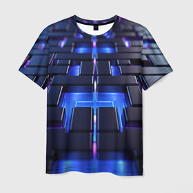 Мужская футболка 3D с принтом Плиты абстракции , 100% полиэфир | прямой крой, круглый вырез горловины, длина до линии бедер | 
