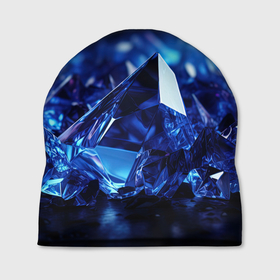 Шапка 3D с принтом Синие прозрачные алмазы в Тюмени, 100% полиэстер | универсальный размер, печать по всей поверхности изделия | Тематика изображения на принте: 