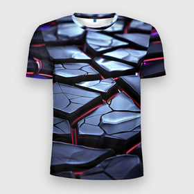Мужская футболка 3D Slim с принтом Плиты с фиолетовым светом в Екатеринбурге, 100% полиэстер с улучшенными характеристиками | приталенный силуэт, круглая горловина, широкие плечи, сужается к линии бедра | 
