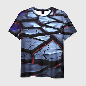 Мужская футболка 3D с принтом Плиты с фиолетовым светом , 100% полиэфир | прямой крой, круглый вырез горловины, длина до линии бедер | 