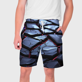 Мужские шорты 3D с принтом Плиты с фиолетовым светом ,  полиэстер 100% | прямой крой, два кармана без застежек по бокам. Мягкая трикотажная резинка на поясе, внутри которой широкие завязки. Длина чуть выше колен | 