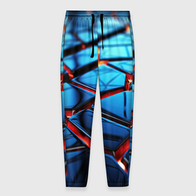 Мужские брюки 3D с принтом Синие плиты с ярким свечением в Екатеринбурге, 100% полиэстер | манжеты по низу, эластичный пояс регулируется шнурком, по бокам два кармана без застежек, внутренняя часть кармана из мелкой сетки | 