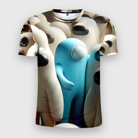 Мужская футболка 3D Slim с принтом Among us   ai art   video game в Санкт-Петербурге, 100% полиэстер с улучшенными характеристиками | приталенный силуэт, круглая горловина, широкие плечи, сужается к линии бедра | 