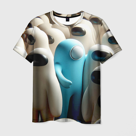 Мужская футболка 3D с принтом Among us   ai art   video game в Курске, 100% полиэфир | прямой крой, круглый вырез горловины, длина до линии бедер | 