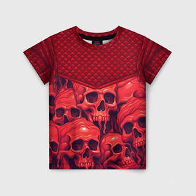Детская футболка 3D с принтом Расплавленные красные черепа в Белгороде, 100% гипоаллергенный полиэфир | прямой крой, круглый вырез горловины, длина до линии бедер, чуть спущенное плечо, ткань немного тянется | 