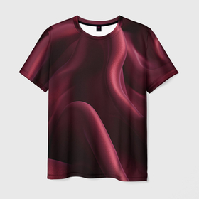 Мужская футболка 3D с принтом Бордовый шелк в Кировске, 100% полиэфир | прямой крой, круглый вырез горловины, длина до линии бедер | 