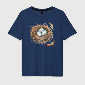 Мужская футболка хлопок Oversize с принтом Гнездо с яйцами в Белгороде, 100% хлопок | свободный крой, круглый ворот, “спинка” длиннее передней части | 