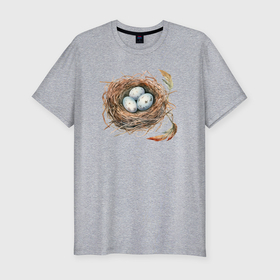 Мужская футболка хлопок Slim с принтом Гнездо с яйцами в Белгороде, 92% хлопок, 8% лайкра | приталенный силуэт, круглый вырез ворота, длина до линии бедра, короткий рукав | 