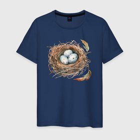 Мужская футболка хлопок с принтом Гнездо с яйцами в Белгороде, 100% хлопок | прямой крой, круглый вырез горловины, длина до линии бедер, слегка спущенное плечо. | 