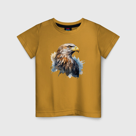 Детская футболка хлопок с принтом Акварельный орел в брызгах краски в Санкт-Петербурге, 100% хлопок | круглый вырез горловины, полуприлегающий силуэт, длина до линии бедер | 