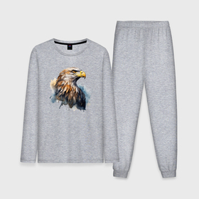 Мужская пижама с лонгсливом хлопок с принтом Акварельный орел в брызгах краски ,  |  | Тематика изображения на принте: 