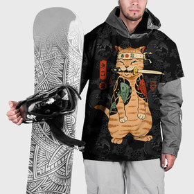 Накидка на куртку 3D с принтом Кот самурай якудза в Белгороде, 100% полиэстер |  | 