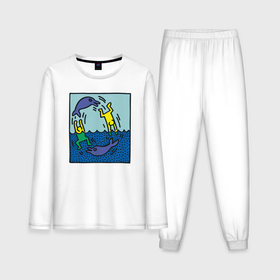 Мужская пижама с лонгсливом хлопок с принтом Человечки и дельфины в Курске,  |  | 