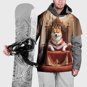 Накидка на куртку 3D с принтом Сиба ину в короне в тронном зале в Тюмени, 100% полиэстер |  | Тематика изображения на принте: 