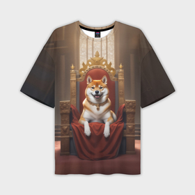 Мужская футболка oversize 3D с принтом Сиба ину лежит на троне в зале в Санкт-Петербурге,  |  | 